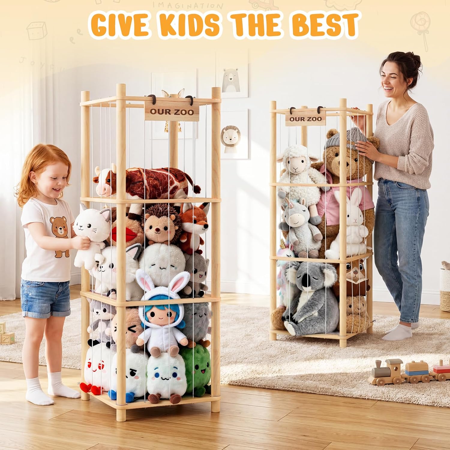 Thumbnail 3 de Woodure WDUS2170 Stuffed Animal Organizer Set, 2-Piece Wooden Zoo Storage