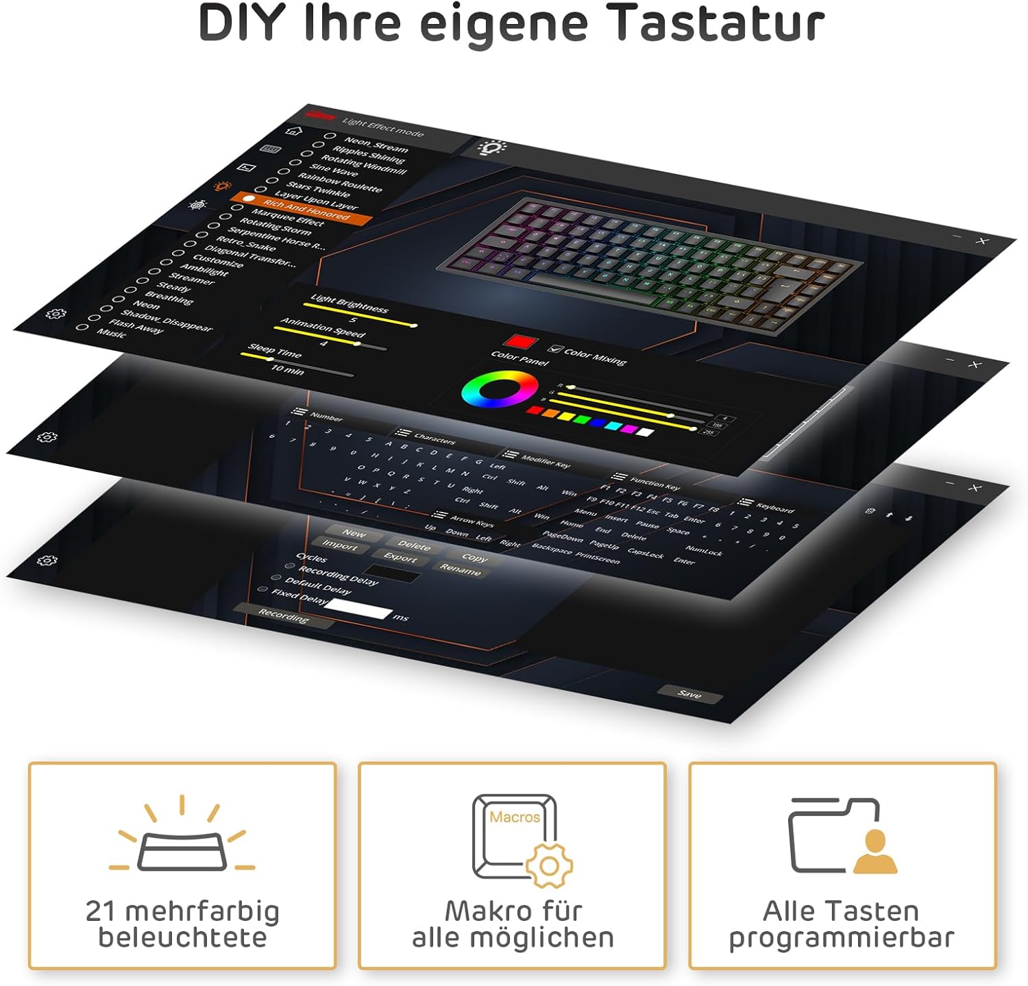 Thumbnail 4 de RK ROYAL KLUDGE RK84-DE : clavier de jeu 75 % Bluetooth & 2,4 GHz rétroéclairage RVB, QWERTZ