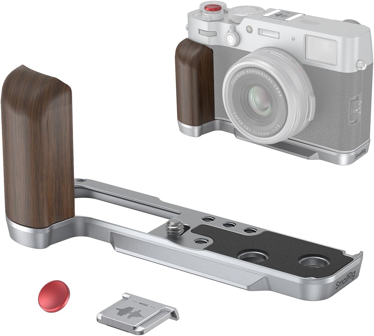 Detalle de SMALLRIG 4804 L-format trägrepp för Fujifilm X100VI/X100V med Arca-platta