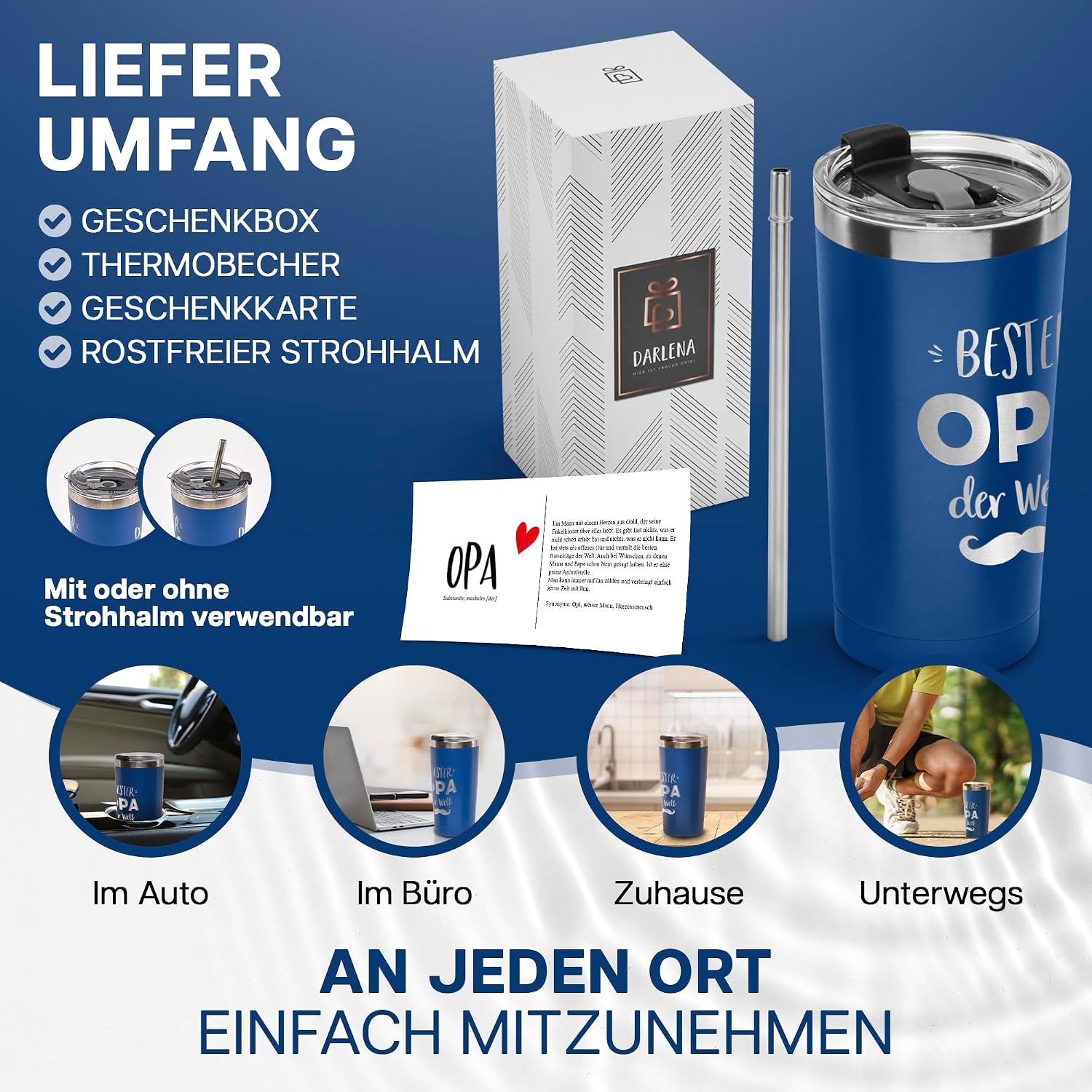 Detalle 2 de Darlena Thermobecher Bester Opa – Geschenkset, 500 ml