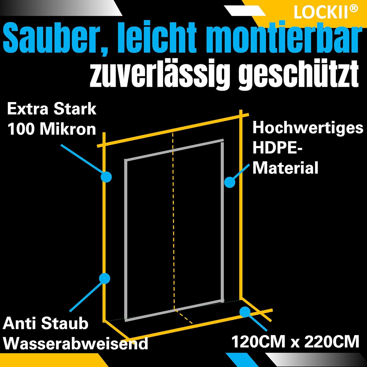 Thumbnail 5 de LOCKII® 2x Staubschutztür mit Reißverschluss (1,20 x 2,20 m) – extra starkes HDPE, wasserdicht & staubdicht