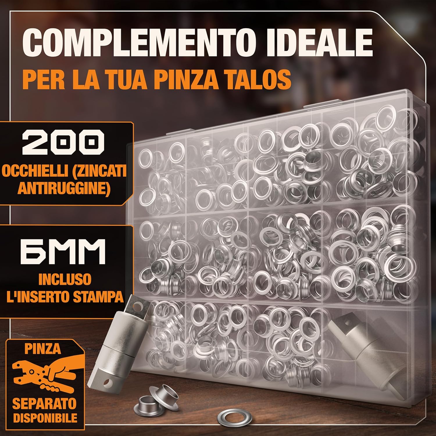 Detalle de BAURIX TALOS: pinze per occhielli 10 mm per teloni, tessuti e pelle – autofilettanti senza perforazioni