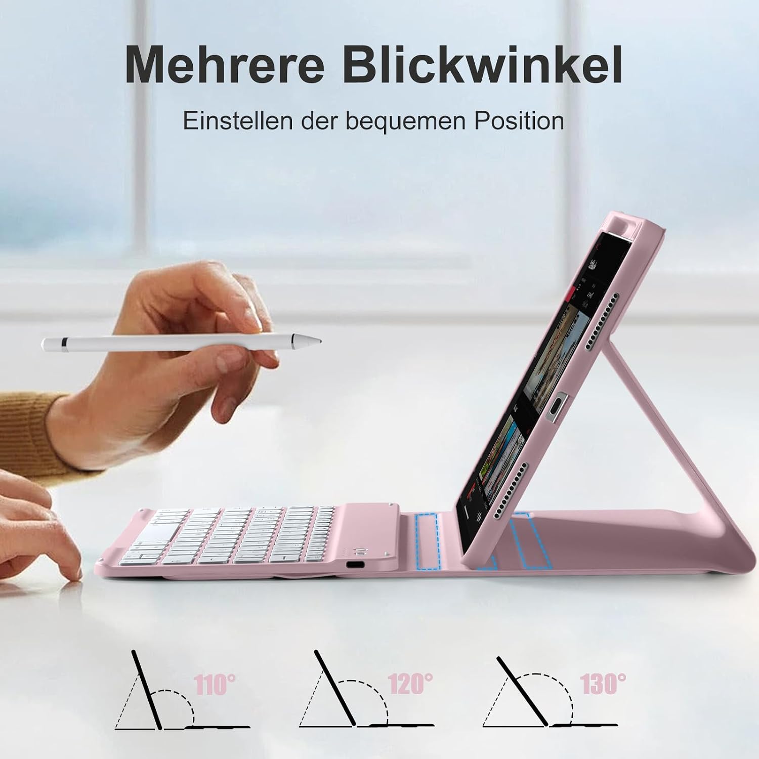 Detalle de DriveGo Hülle mit Tastatur für iPad A16 11. Gen. (2025) & 10. Gen. (2022) – Rosa, QWERTZ, magnetisch abnehmbar