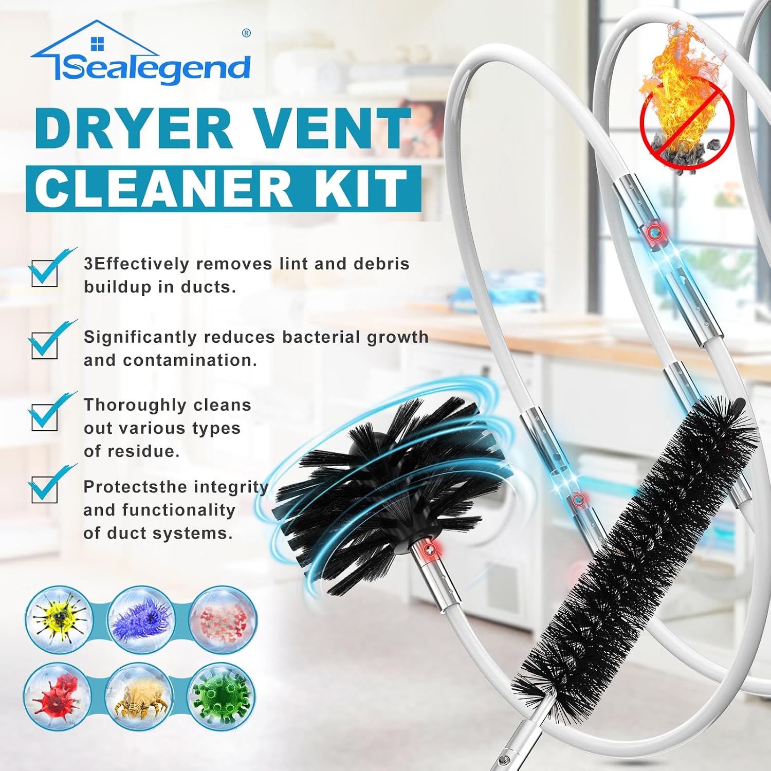 Detalle 2 de Sealegend 50 Feet Dryer Vent Cleaner Kit: Flexible Drill-Attach Cleaning System
