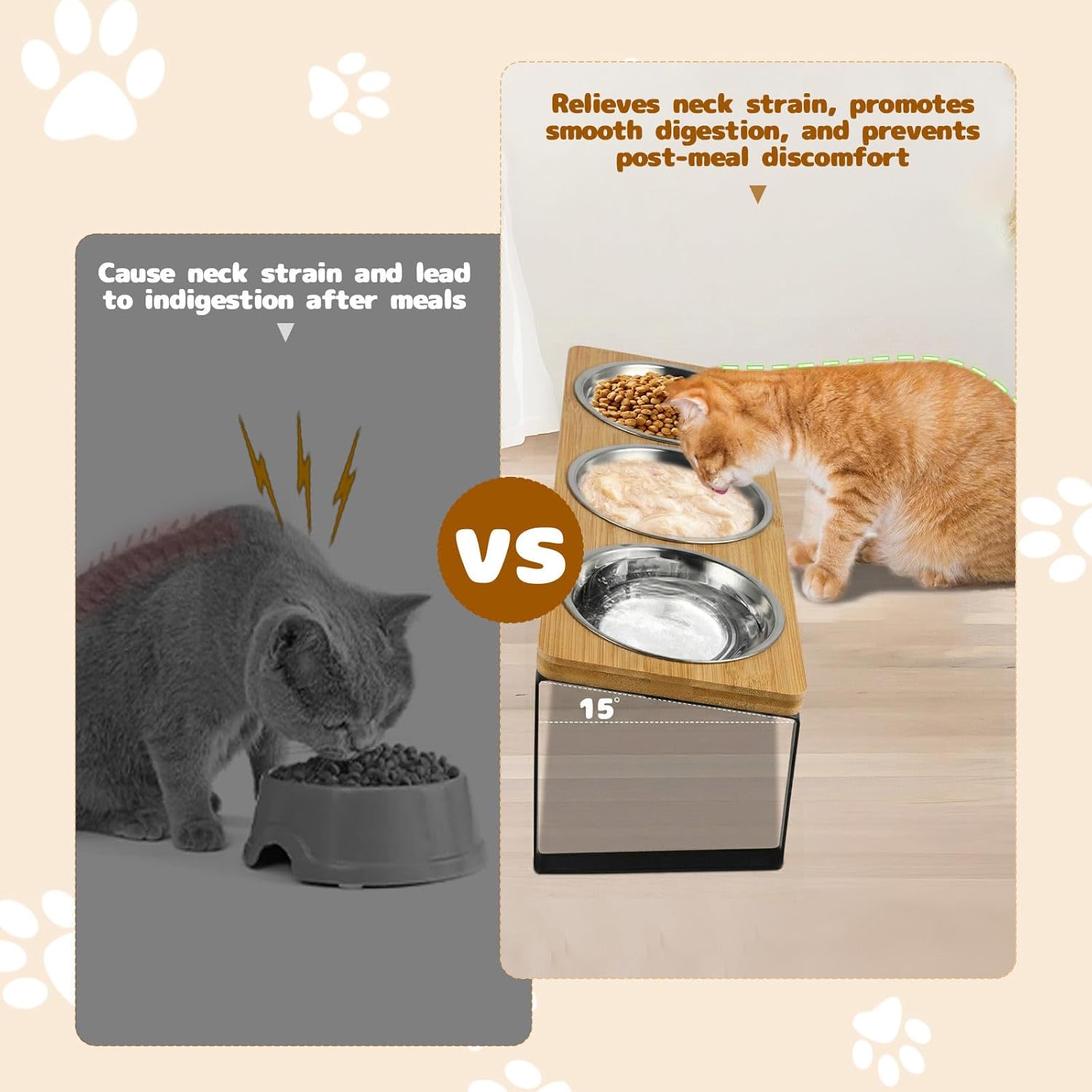 Thumbnail 5 de Raised Cat Bowl 3PCS stainless steel elevated feeder