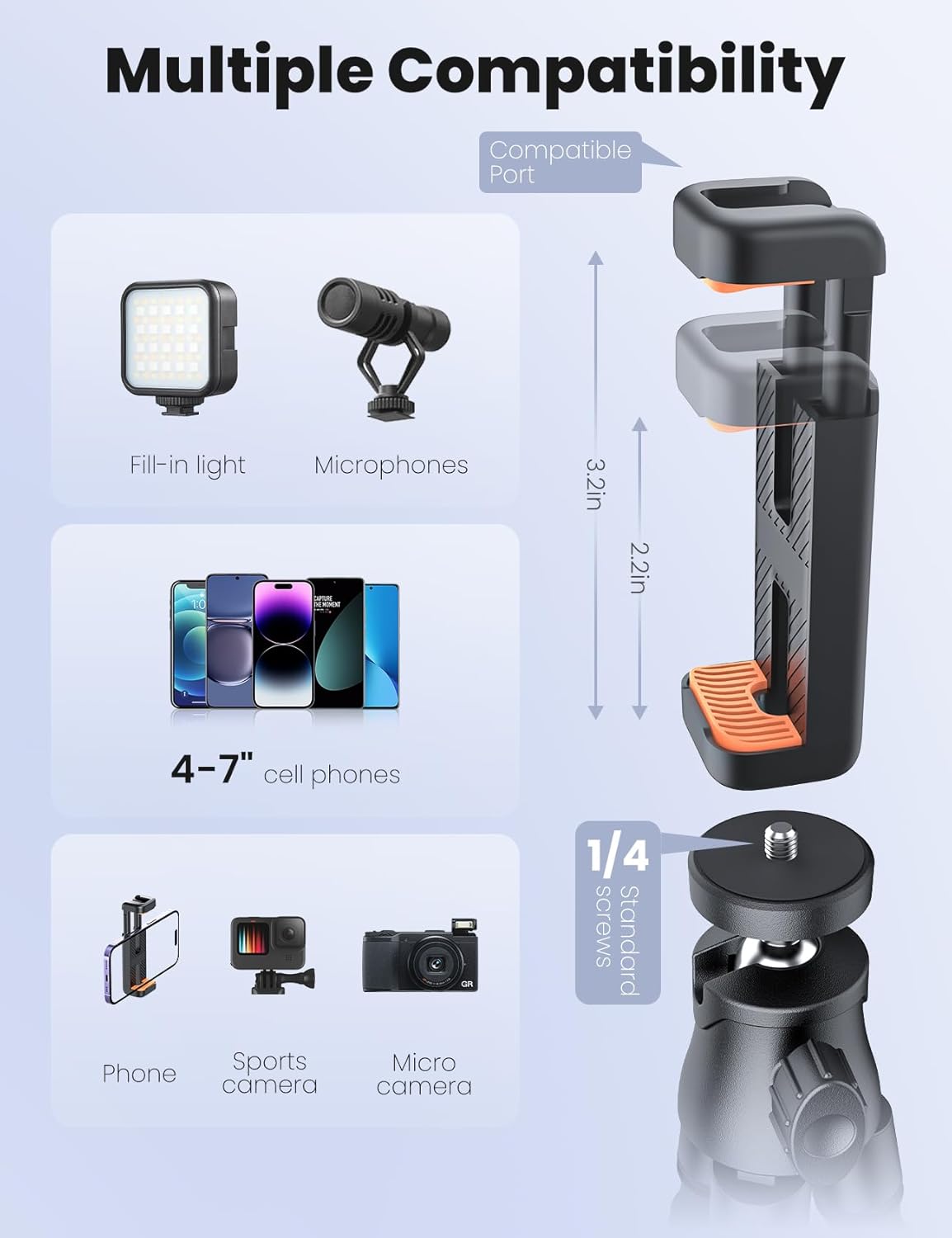 Thumbnail 1 de Phone Tripod 360° Rotating Stand for Smartphones