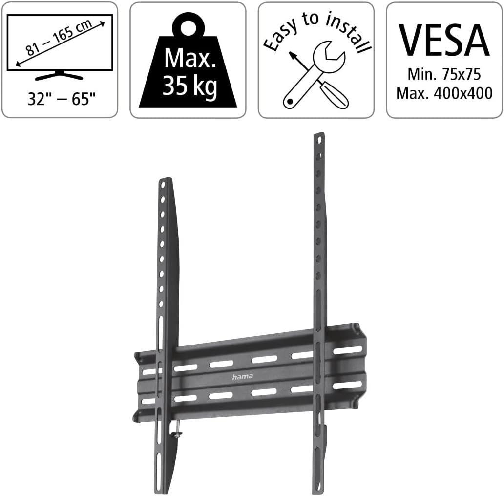 Detalle de Hama TV Wandhalterung für Flat-TVs bis 65 Zoll – flach, starr, VESA 75×75 bis 200×200, bis 35 kg