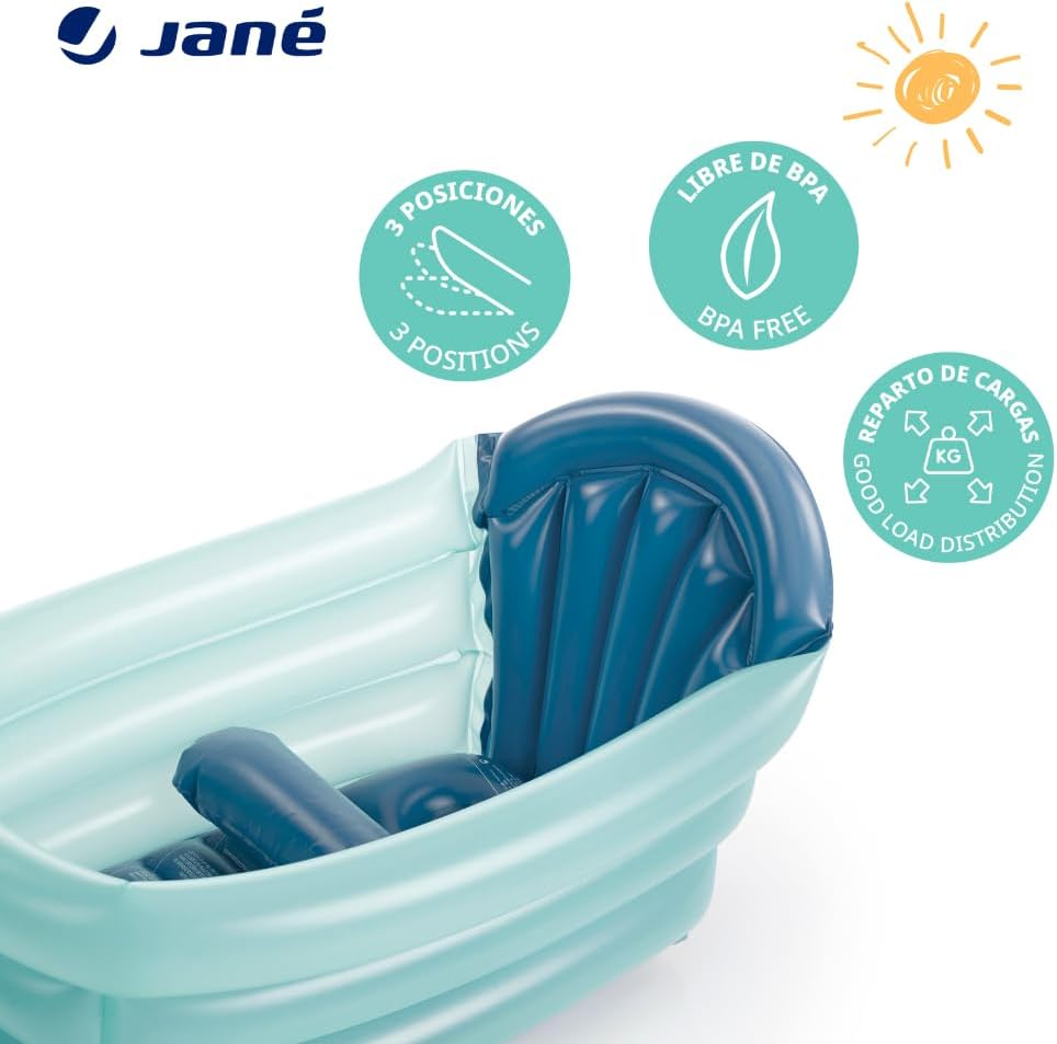 Detalle 2 de Jané Vaschetta Gonfiabile Bambino 3 Posizioni – 30L, dalla Nascita, con Separatore e Poggiatesta, Antiscivolo, Blu