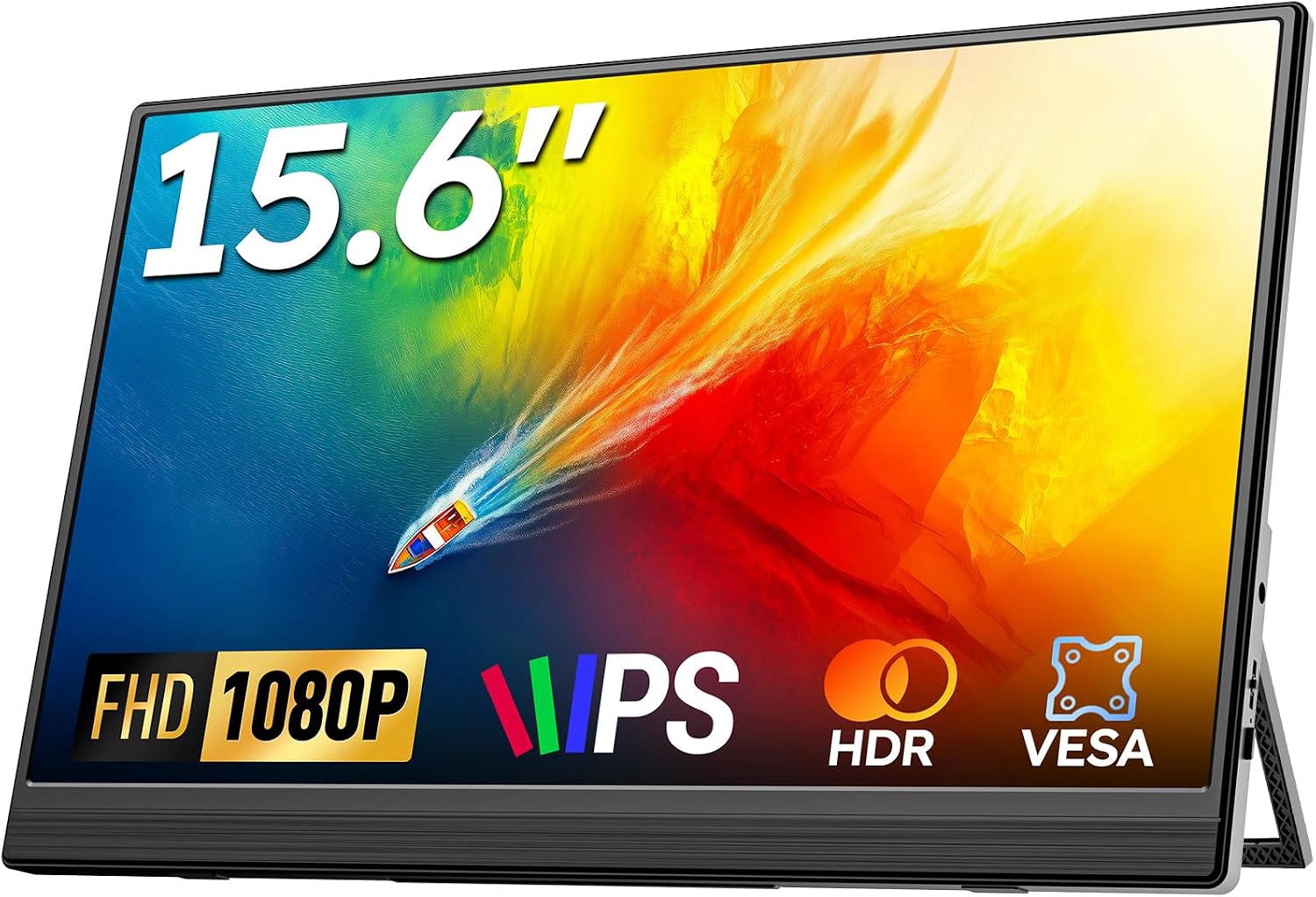 Detalle de Omiodo Tragbarer Monitor 15,6" FHD 1080p IPS – ultradünn mit Ständer, Lautsprechern, VESA und USB-C/HDMI