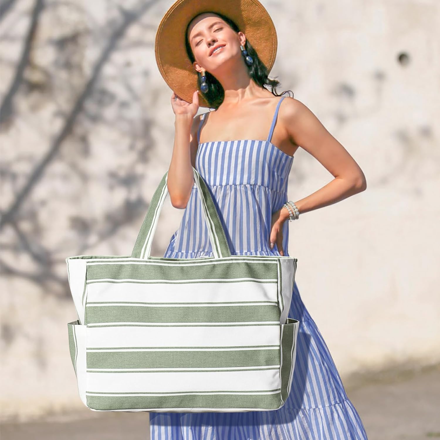 Detalle 2 de oscaurt Strandtasche XXL Familie Damen Umhängetasche Tote Bag Badetasche - Wasserdicht mit Nasstasche, 30 L