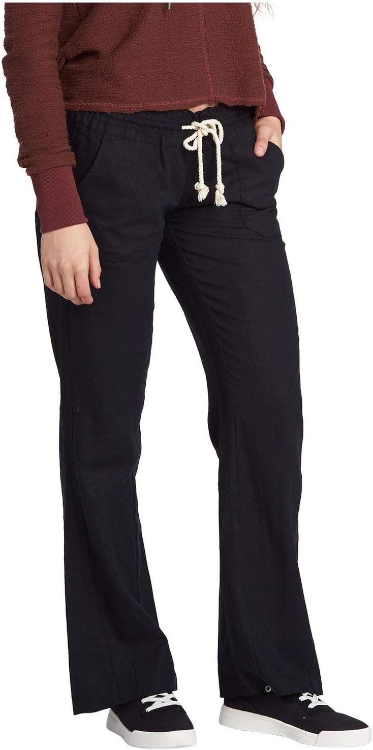 Detalle de Roxy Oceanside Pants pour Femme – coupe Flare en lin et coton, confort et style décontracté