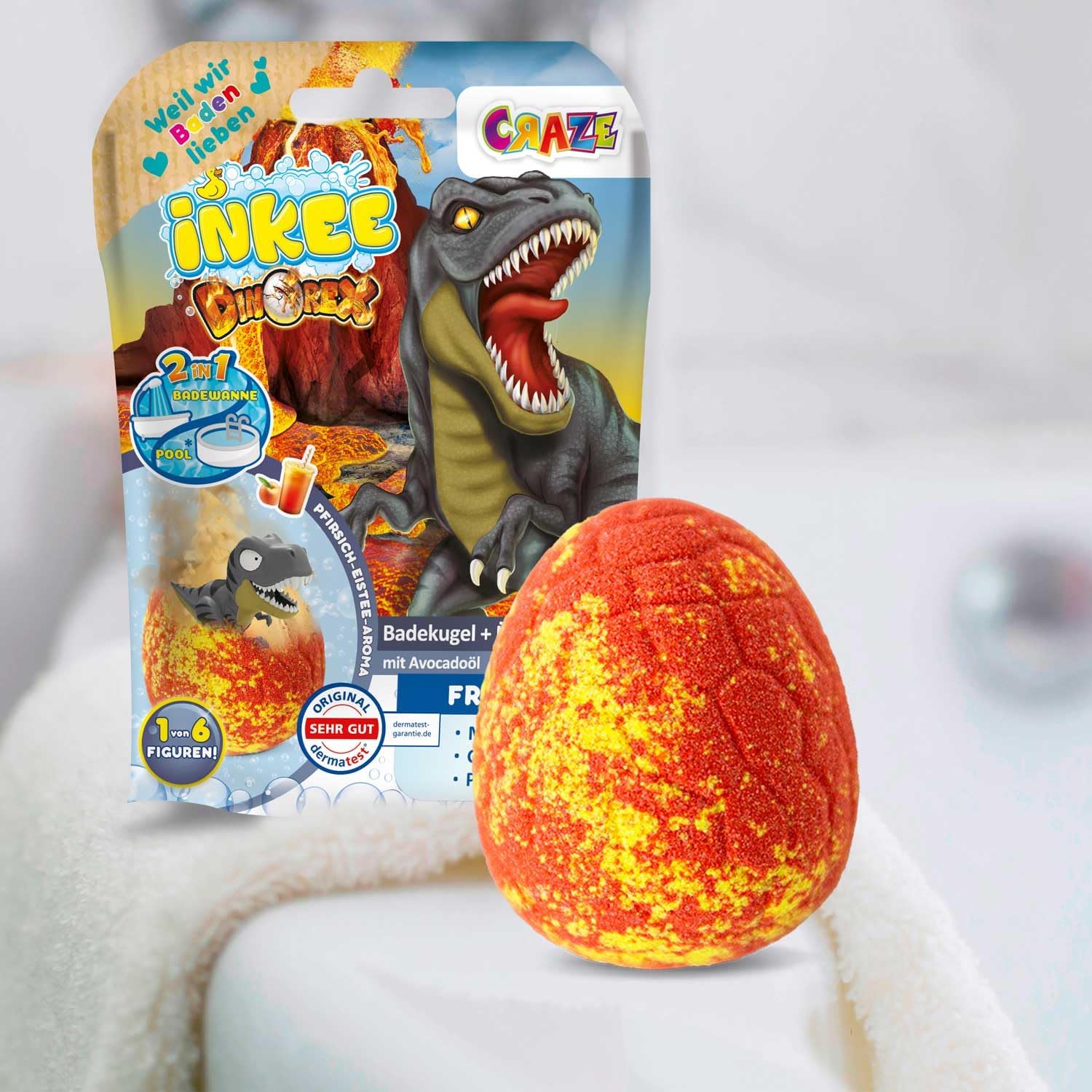 Detalle 2 de INKEE Surprise Dinorex-badbommen voor kinderen, 8 stuks met dinosaurusfiguren