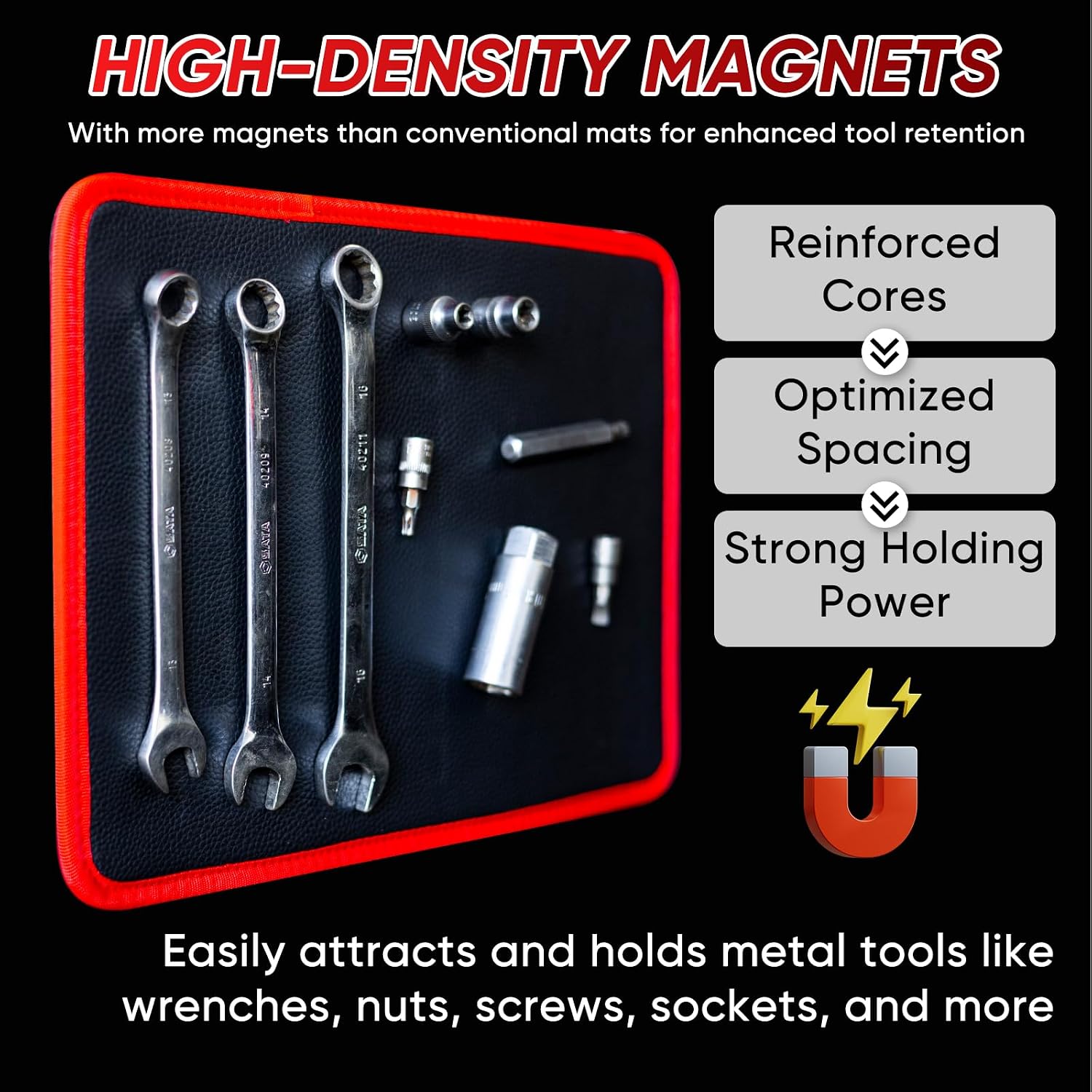 Detalle de Arcomin Flexible Magnetic Tool Mat Set, 3 Sizes with PVC Surface and Thread Gauge