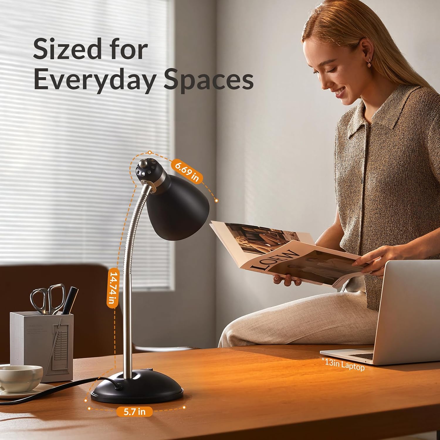 Detalle 2 de LEPOWER UT2032 Metal Desk Lamp, Adjustable Gooseneck, Black, E26
