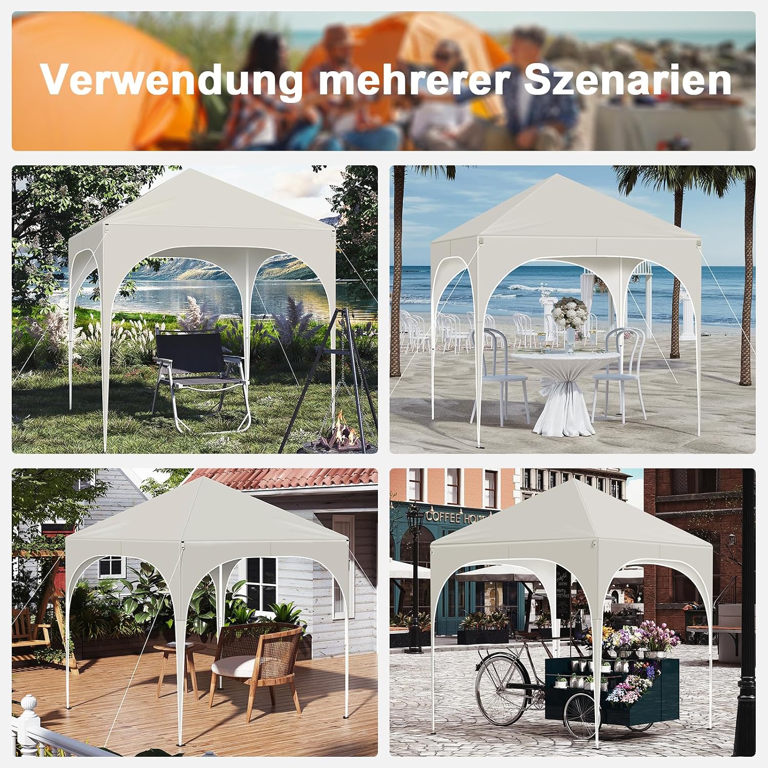 Detalle 2 de WOLTU Klappbarer Pavillon 2x2 m mit 4 abnehmbaren Wänden – UPF 50+ Sonnenschutz, windstabiles Metallgestell, 3-stufig höhenverstellbar