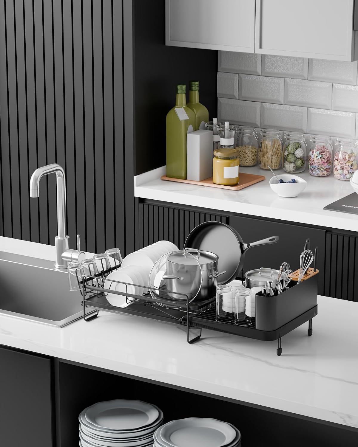 Thumbnail 6 de Kitsure 463 Extendable Dish Drying Rack, Black, with Drainboard