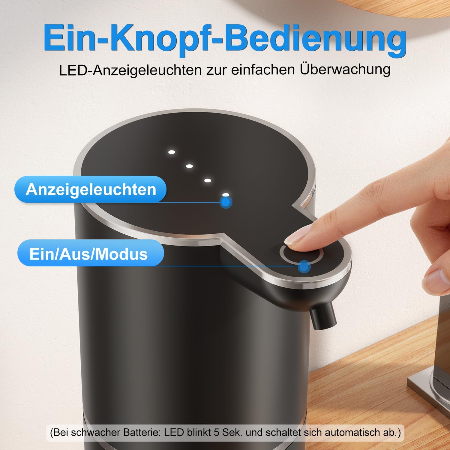 Detalle de Seifenspender Automatisch für Schaum – Berührungslos, 380 ml, IPX5, USB aufladbar
