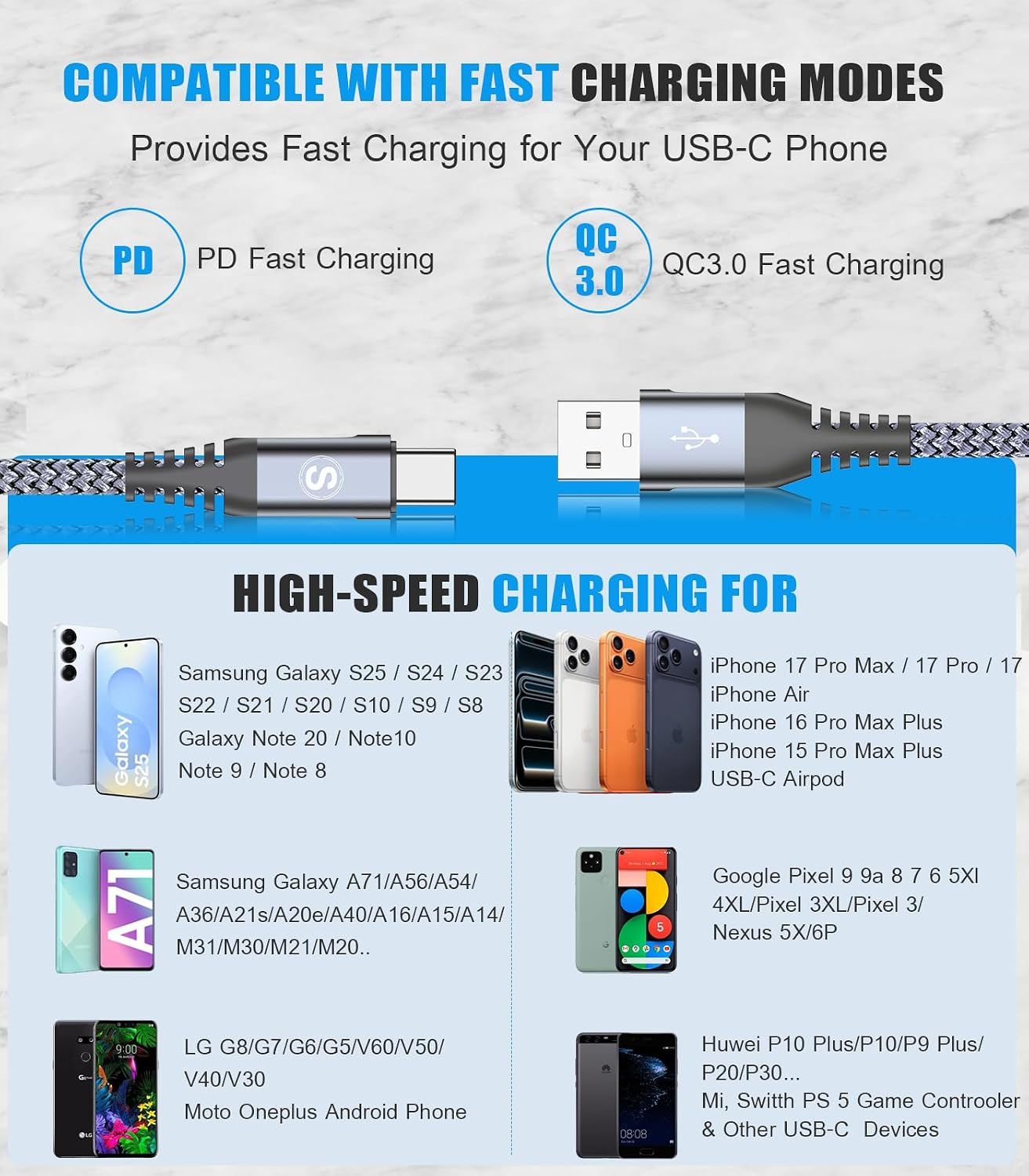 Thumbnail 5 de USB C Cable 2M 3.1A Fast Charger Pack