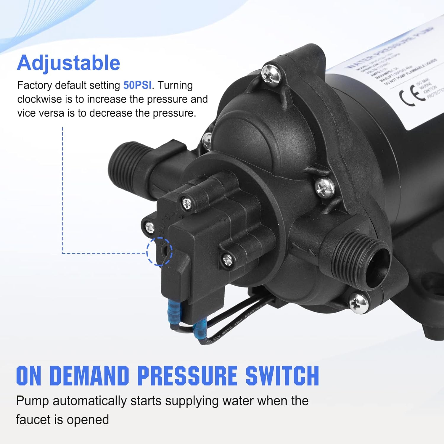 Thumbnail 2 de ECO-WORTHY 33-Series Industrial Diaphragm Water Pressure Pump (110V AC, 4.0GPM, 50PSI) for RV, Marine & Irrigation