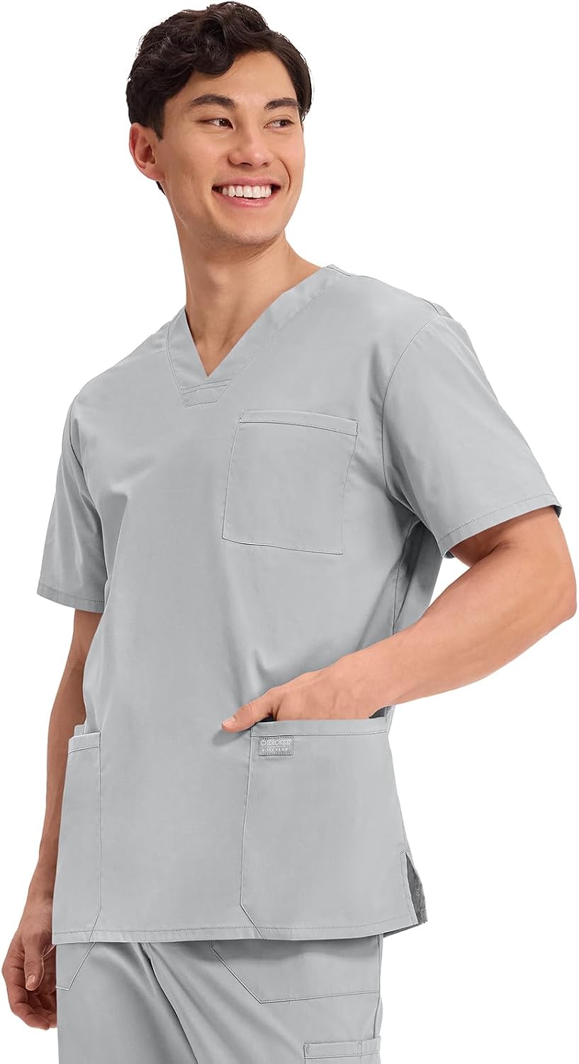 Detalle de Cherokee WW695 Men's V-Neck Scrub Top, 4 Pockets, Two-Way Stretch