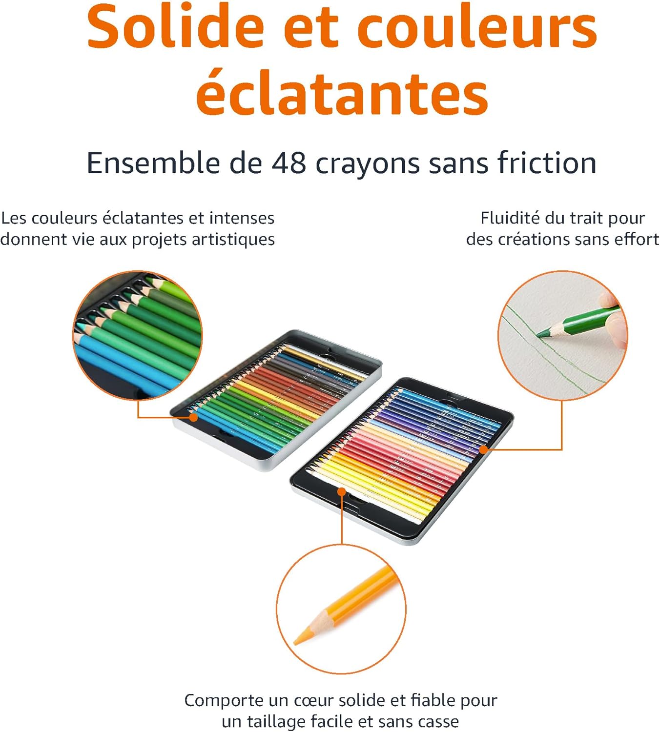 Detalle de Amazon Basics Crayons de couleur dans une boîte métallique – 48 couleurs, rangement solide