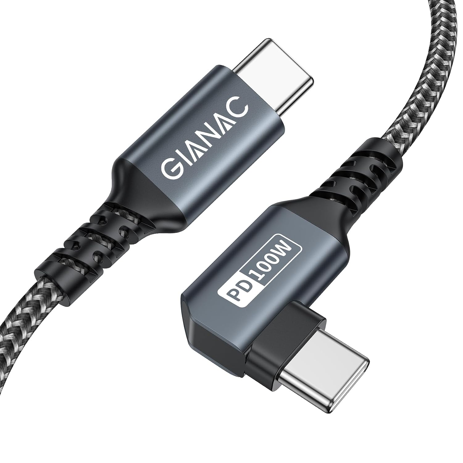 Detalle de GIANAC 100W USB‑C auf USB‑C Kabel 2 m, 90° – Schnellladekabel mit E‑Mark Chip