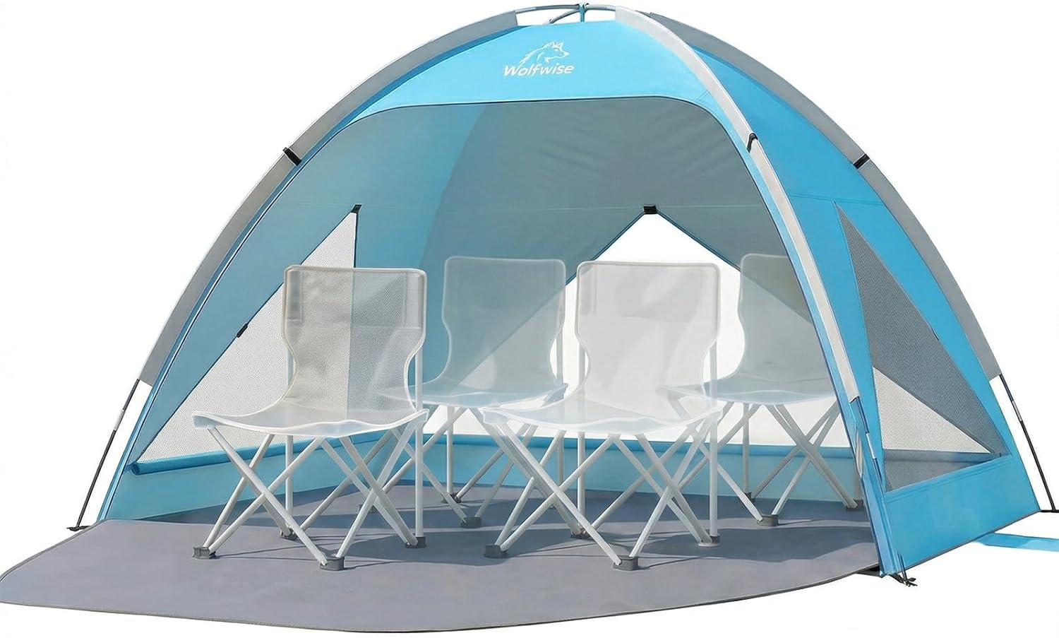 Detalle de Wolfwise Portable Beach Tent Sun Shelter (Large, 95" x 65" x 55"), UPF 50+ Shade with Extendable Privacy Floor
