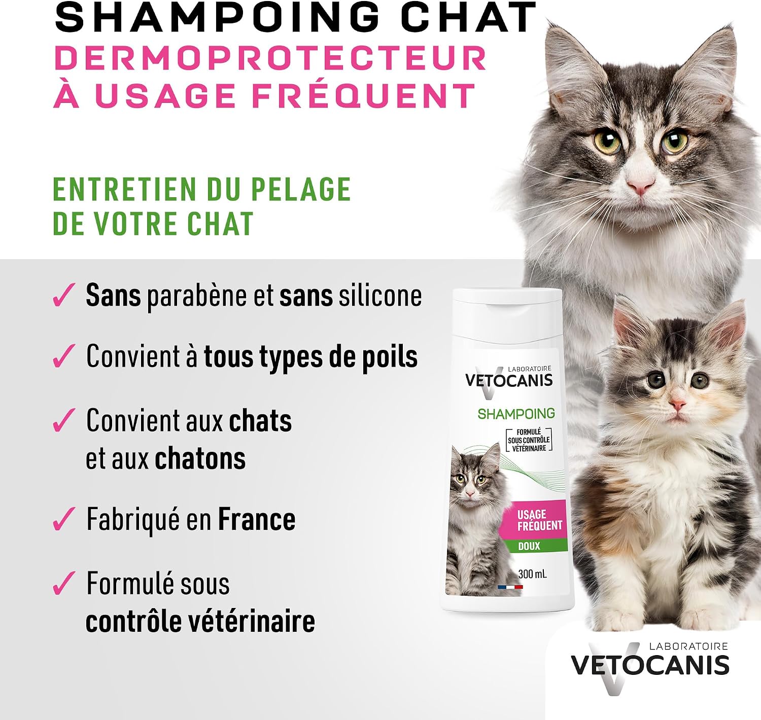 Detalle de Vetocanis Shampoing Chat Dermoprotecteur à usage fréquent (glaçrine végétale) 300 ml