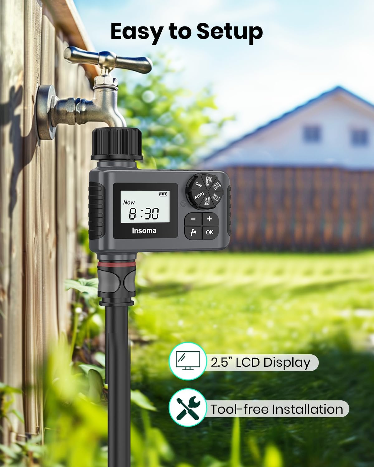 Thumbnail 6 de Insoma Outdoor Garden Hose Faucet Timer (Programmable) with Rain Delay, Manual & Automatic, 1 Outlet
