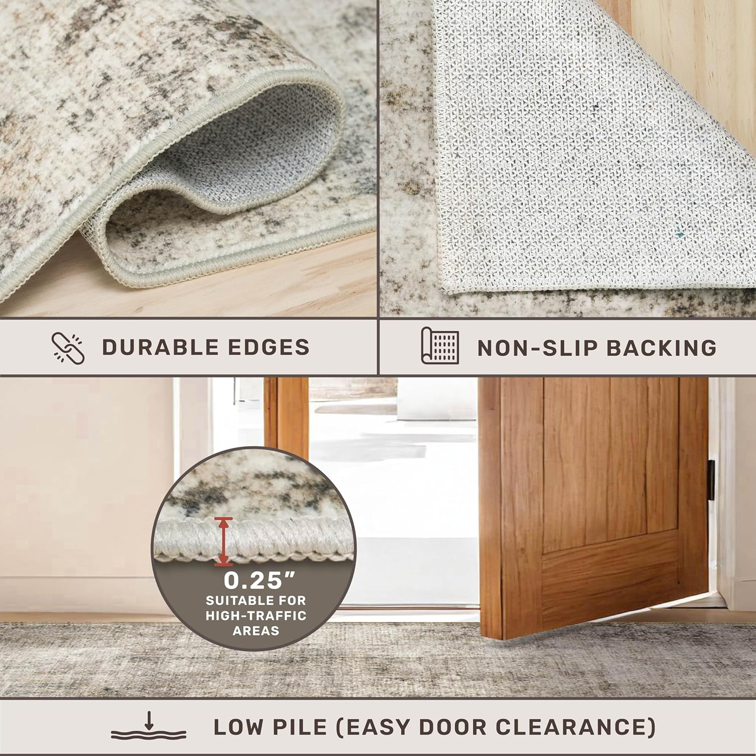 Thumbnail 4 de Washable 8x10 Area Rug (Taupe Brown) — Ultra-Soft Vintage Distressed Farmhouse Carpet with Non-Slip Backing