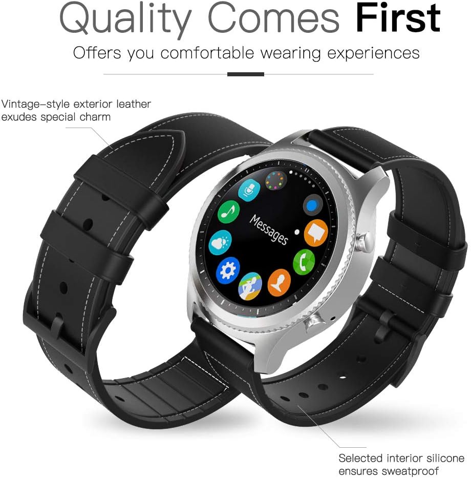 Detalle de MoKo 22mm Hybrid Leather Silicone Strap for Samsung Galaxy Watch 3 45mm, 46mm and More – Black