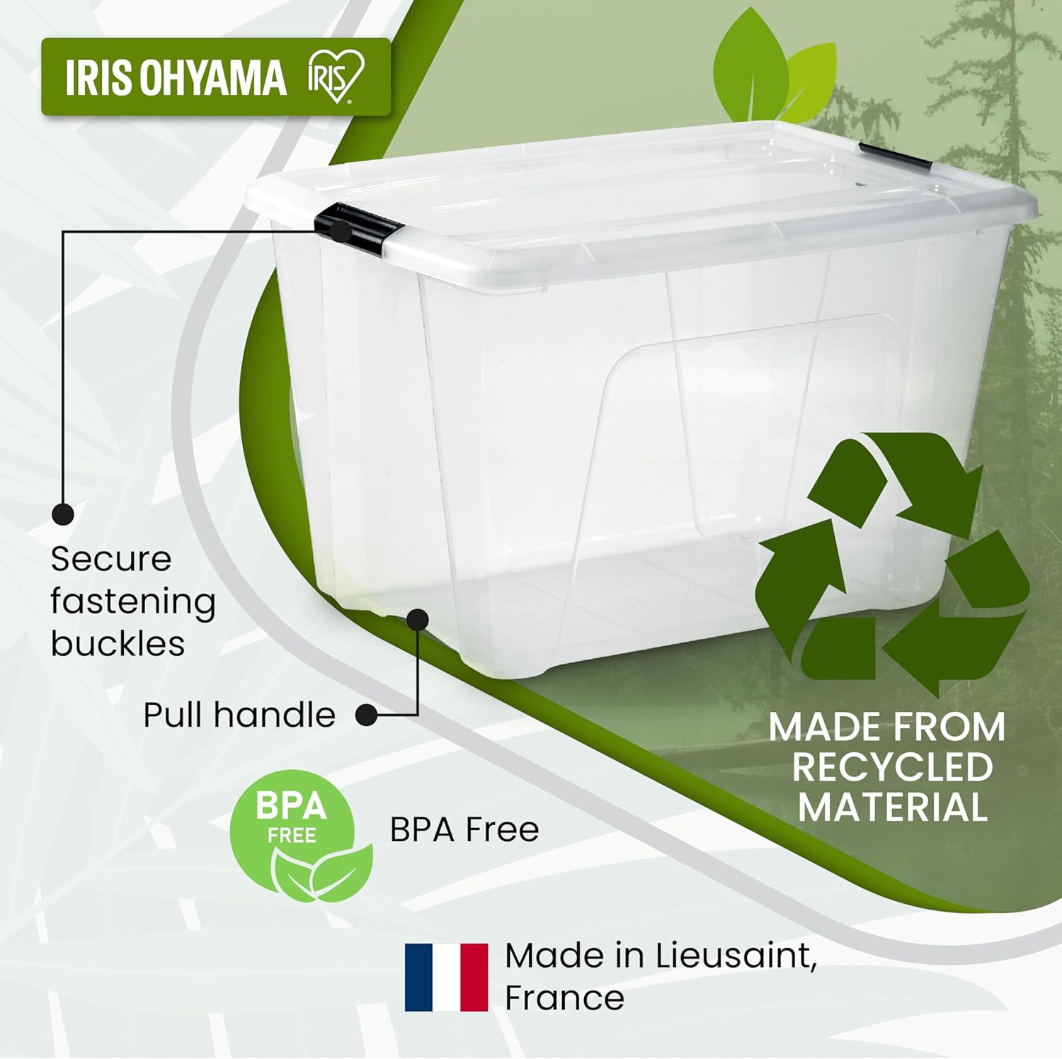 Thumbnail 2 de Iris Ohyama BSB-55 scatola di raccolimento in plastica trasparente da 55L con coperchio, impilabile