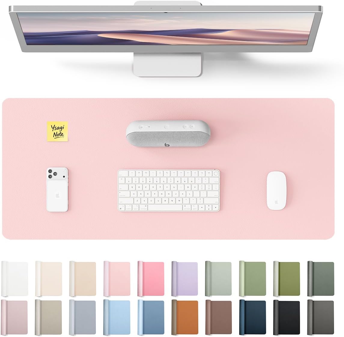 Detalle de YSAGi Leather Desk Protector, 23.6" x 13.8" Light Pink PU Desk Mat