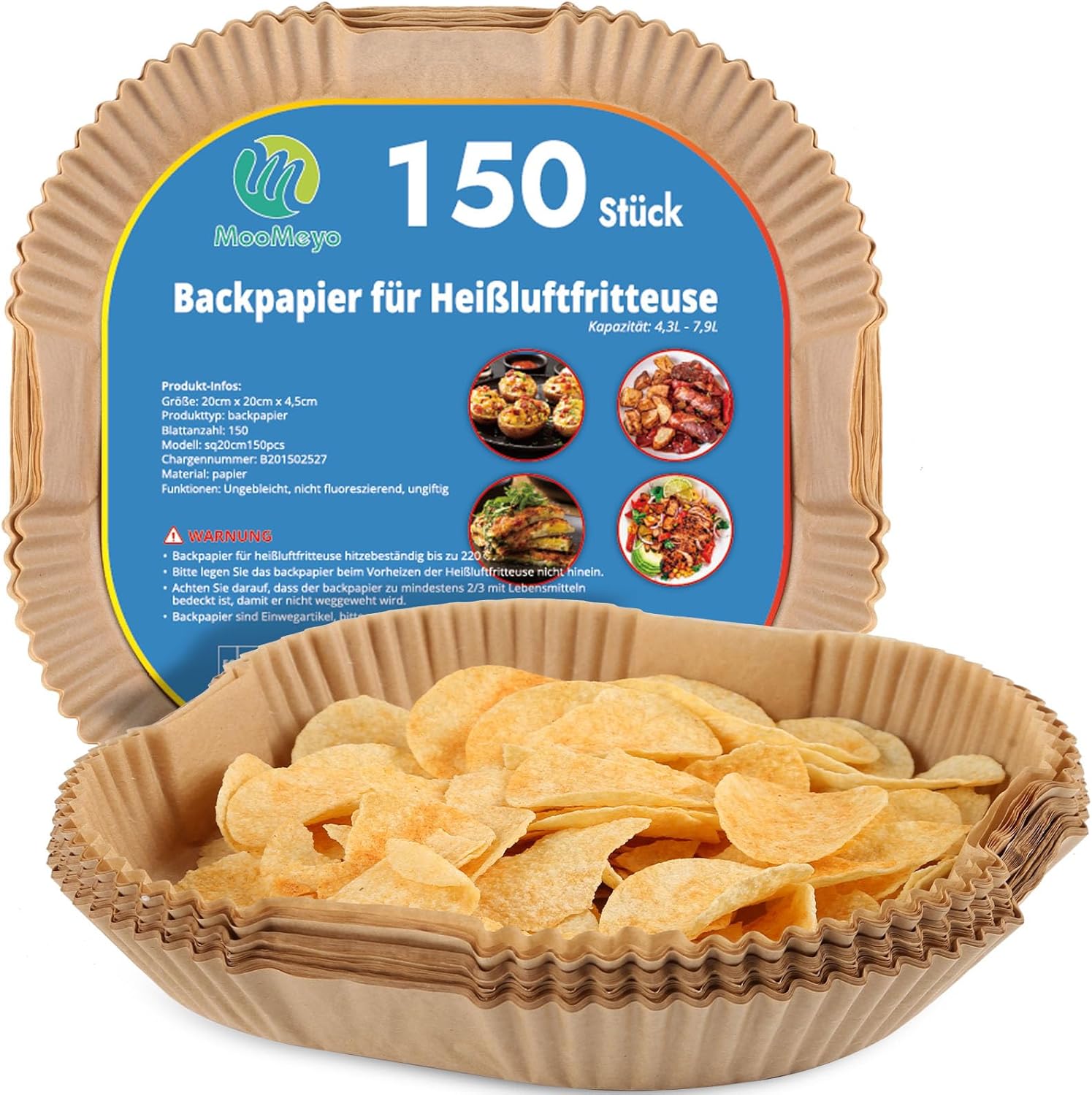 150 Stück Backpapier für Heißluftfritteuse 20–24 cm