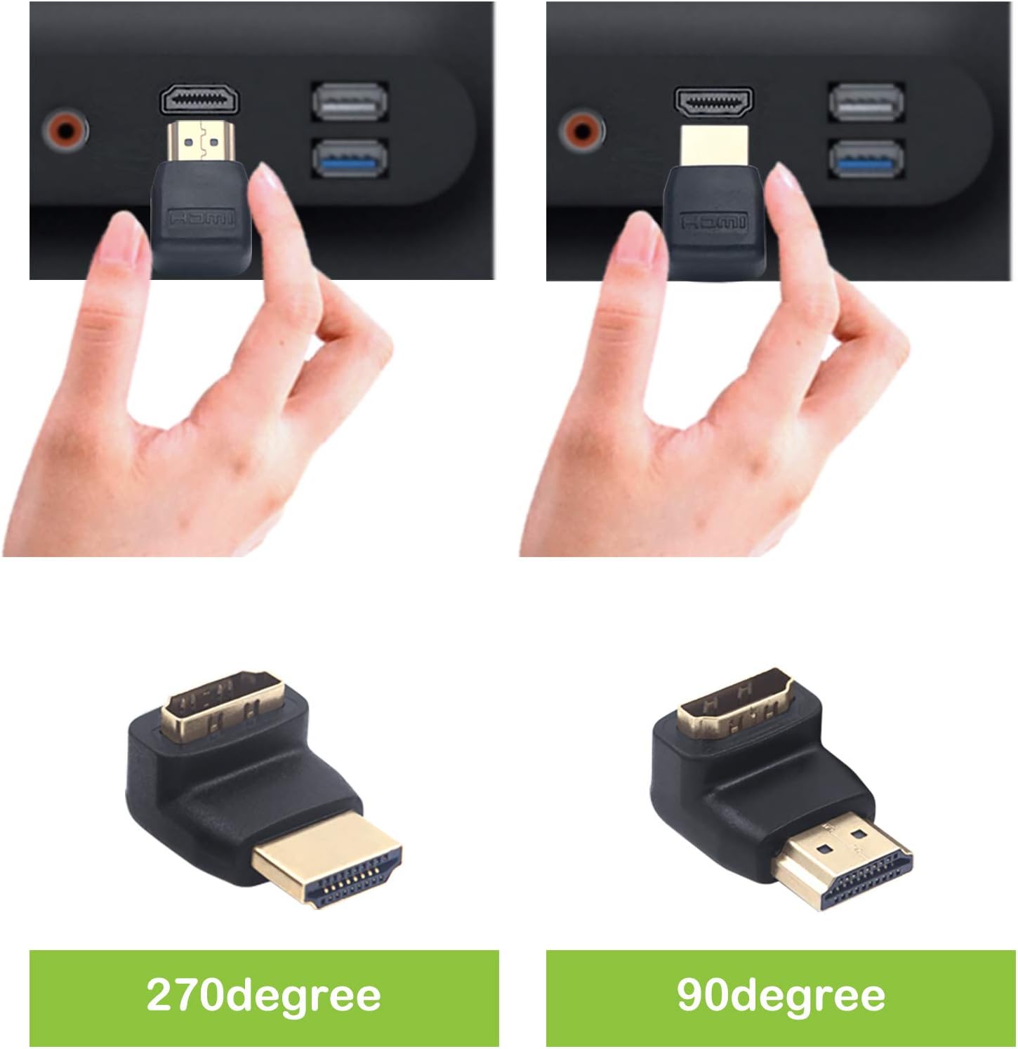 Detalle 2 de LEENUE Right Angle HDMI Adapter 4K (4 Pack) – 90° & 270° Angled HDMI Extenders