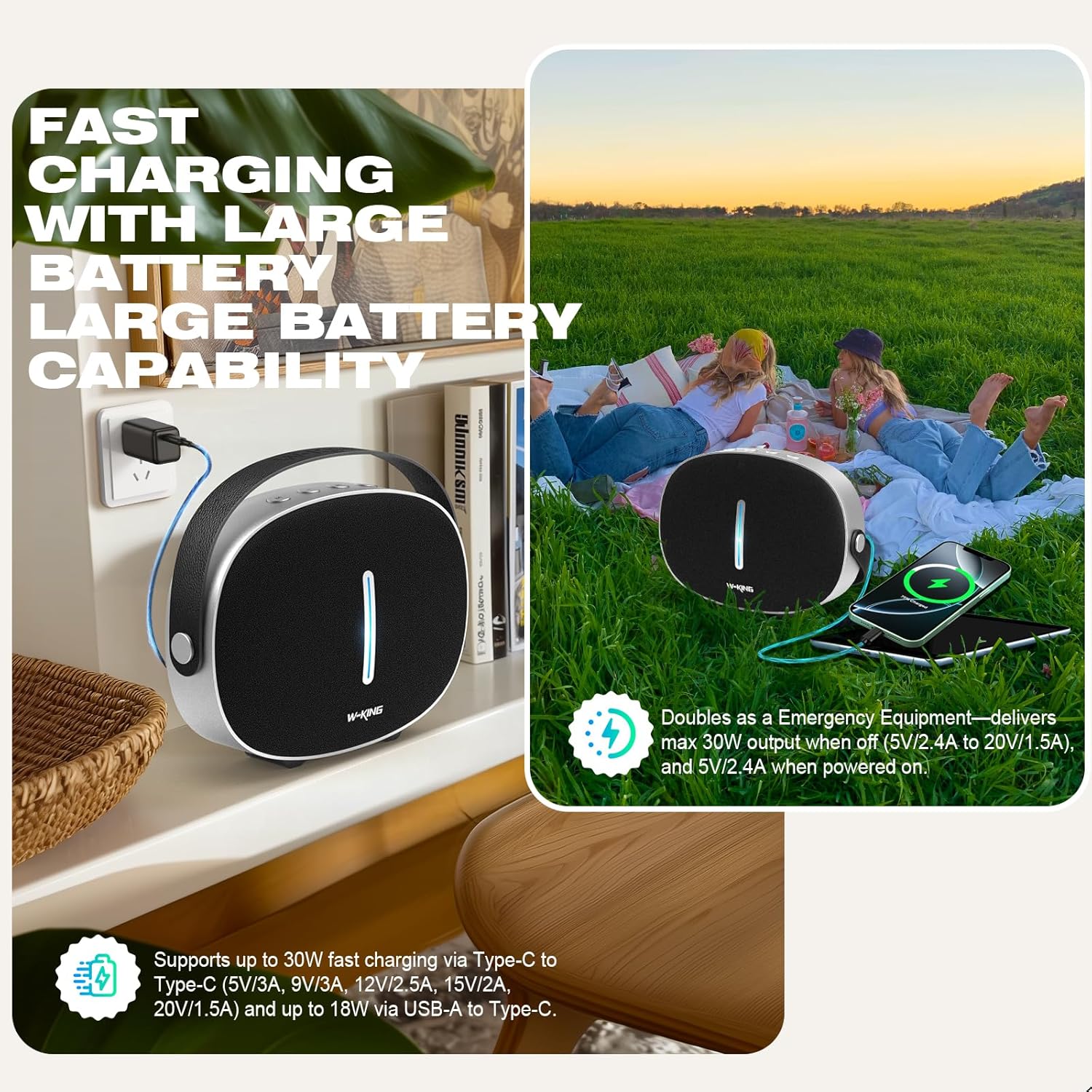 Detalle de W-KING T8II: Portable 96W Bluetooth Speaker with Deep Bass and True Stereo Pairing