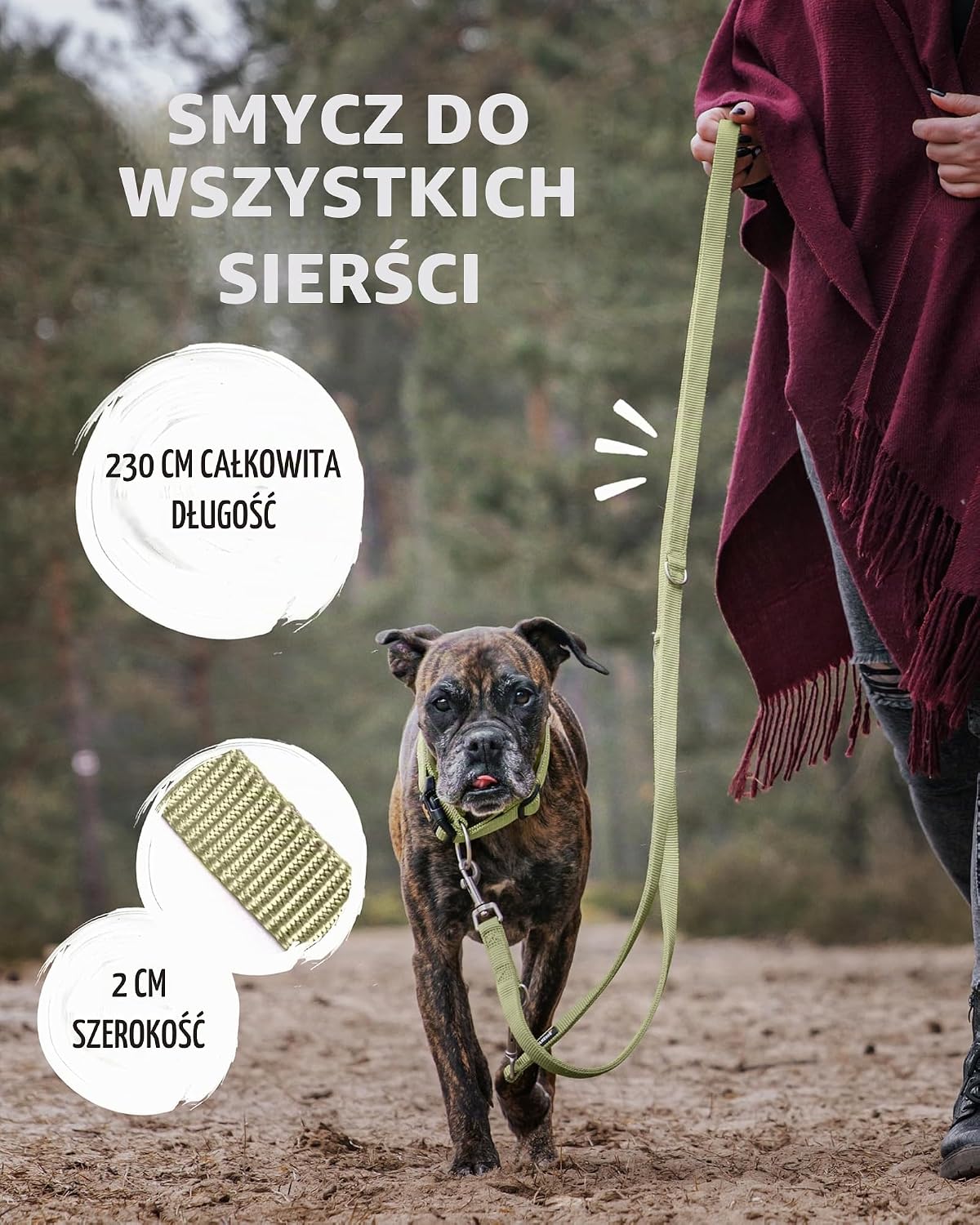 Detalle 2 de Rudelkönig Frida – nylonowa smycz dla psa 230 cm, 4 konfiguracje, khaki