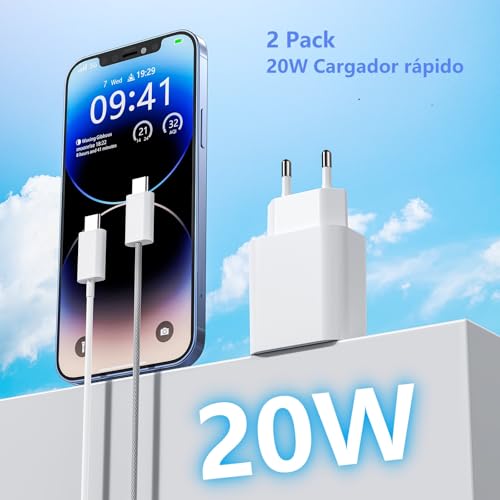 Detalle 2 de LeHuiTo 2er Pack 20W PD USB-C Schnellladegerät + 2 m USB-C Kabel