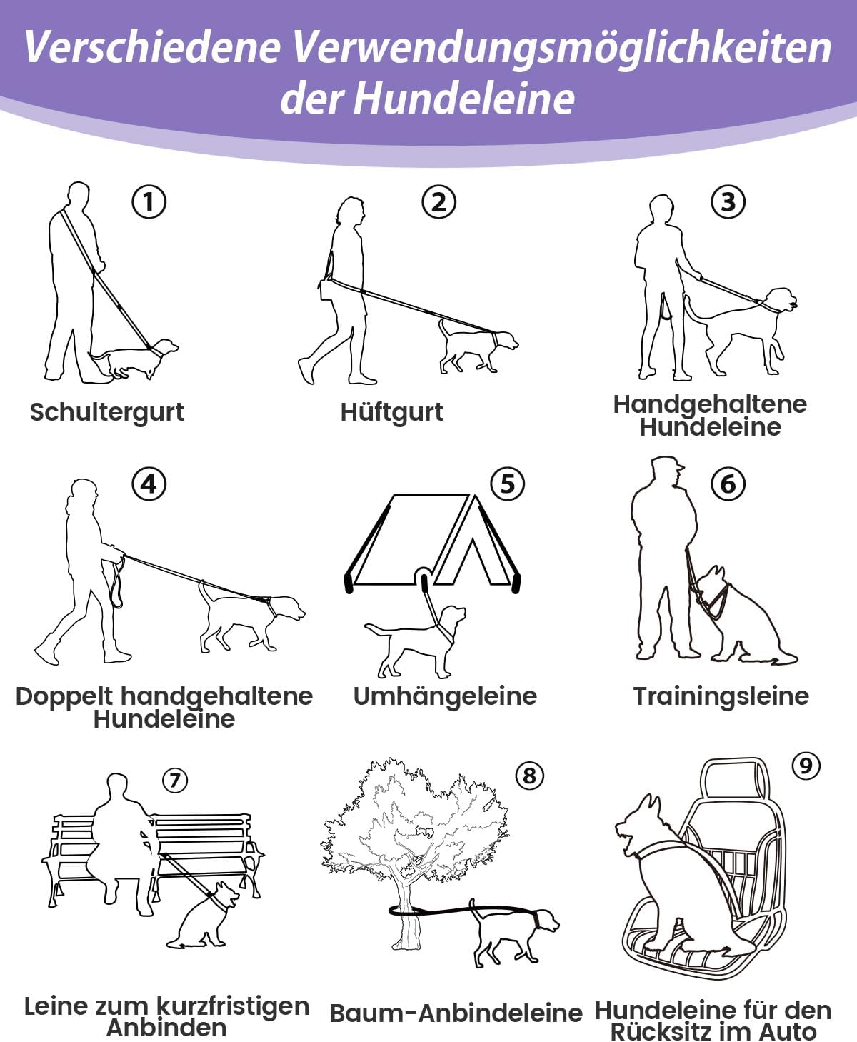 Detalle 1 de Hundeleine für Hüftführung 1,8–2,9 m