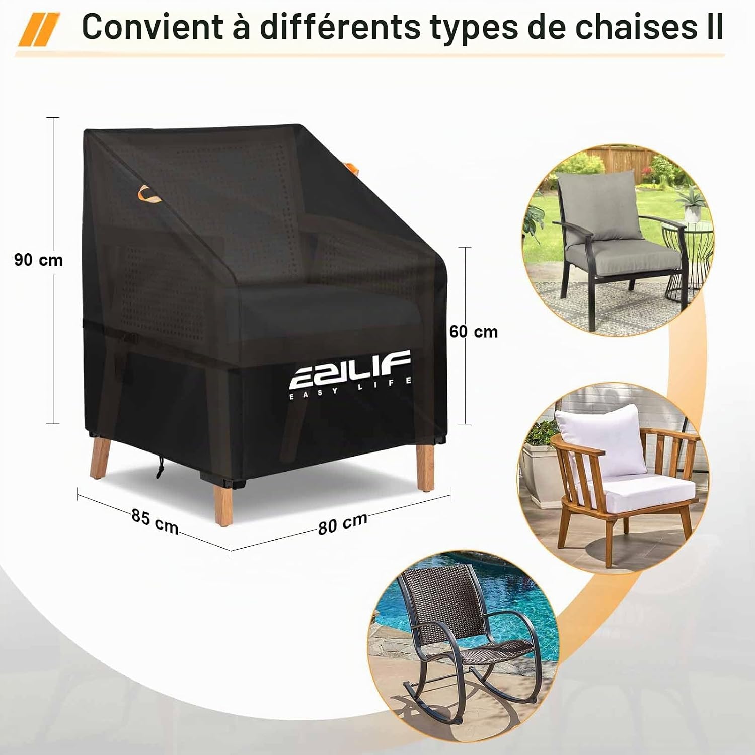 Detalle de Ezilif tuinstoelhoes 80 x 85 x 60/90 cm in 420D Oxford