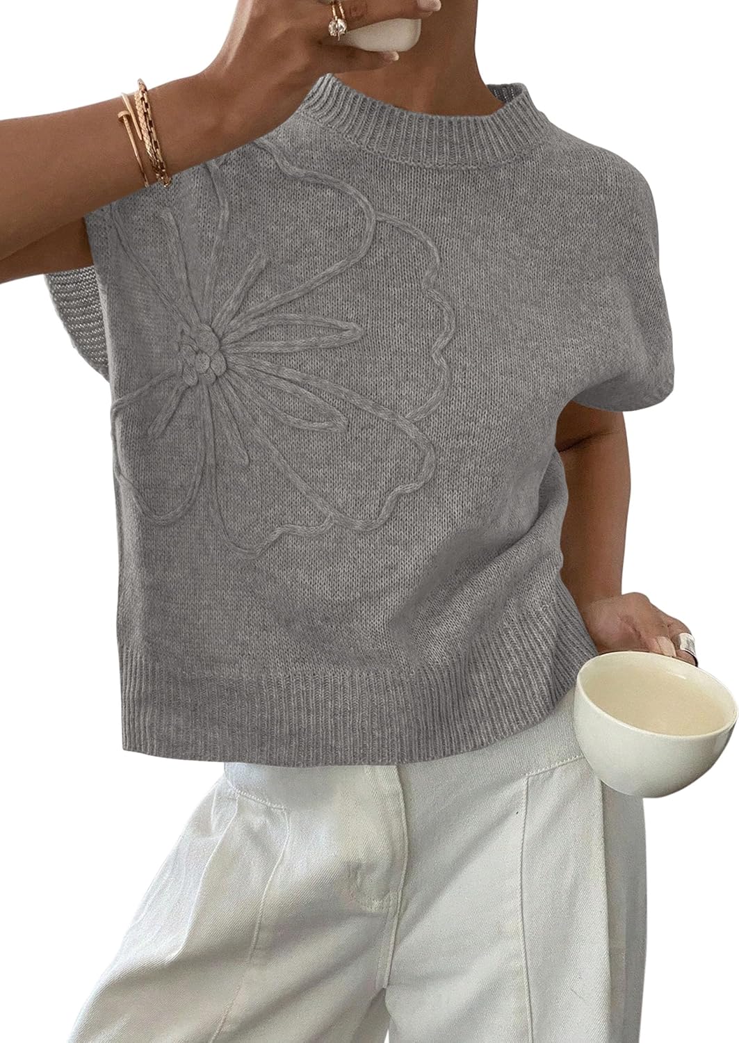 Detalle de PRETTYGARDEN 2026 Flower Knit Sweater Vest S