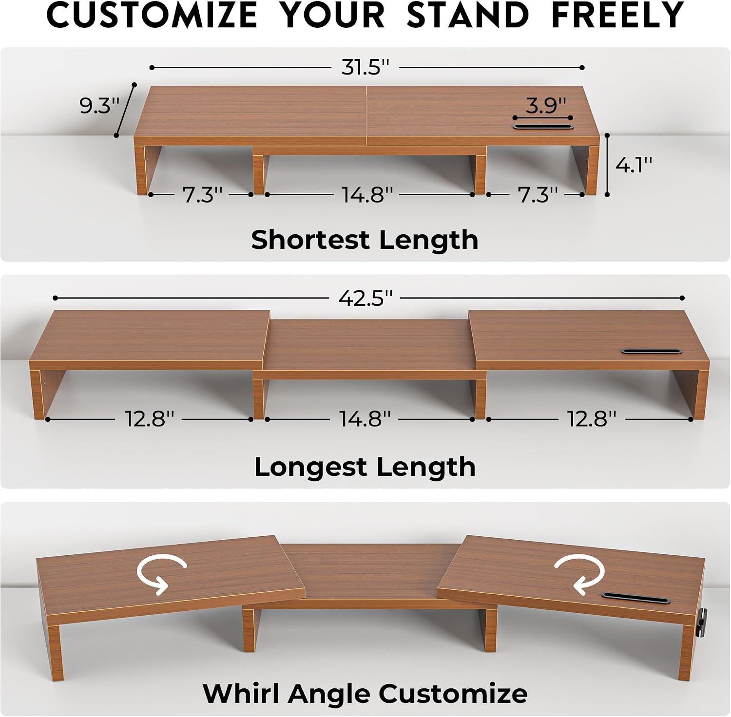 Thumbnail 2 de BONTEC Dual Monitor Stand Riser, Adjustable Walnut Desk Organizer