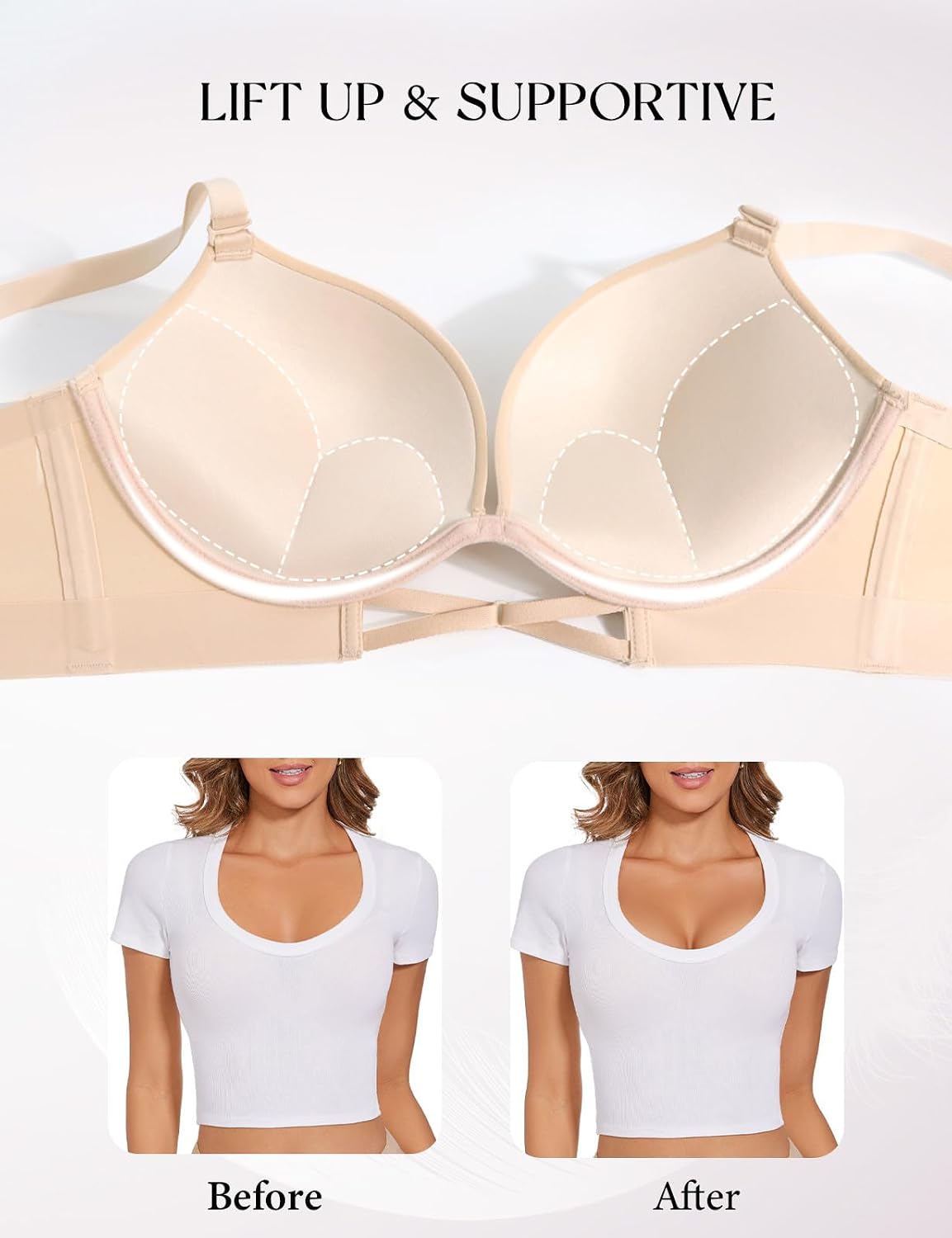Thumbnail 1 de Upushall Push Up Padded Bra with 2-Cup Lift, Deep V Plunge and Seamless T-Shirt Design
