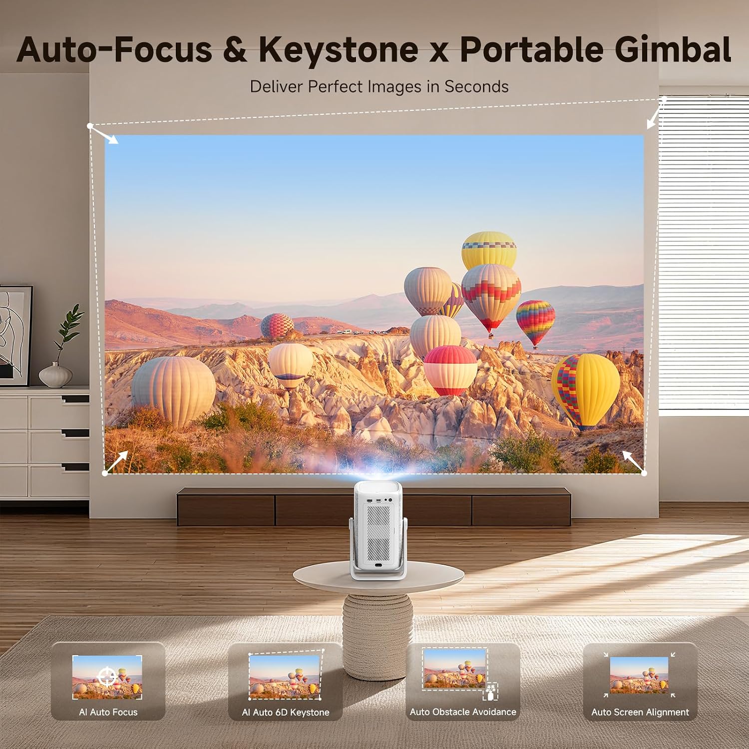 Detalle de iSinbox 4K Smart Outdoor Projector (Short Throw, 1200 ANSI) with WiFi, Bluetooth, and Built-In Apps