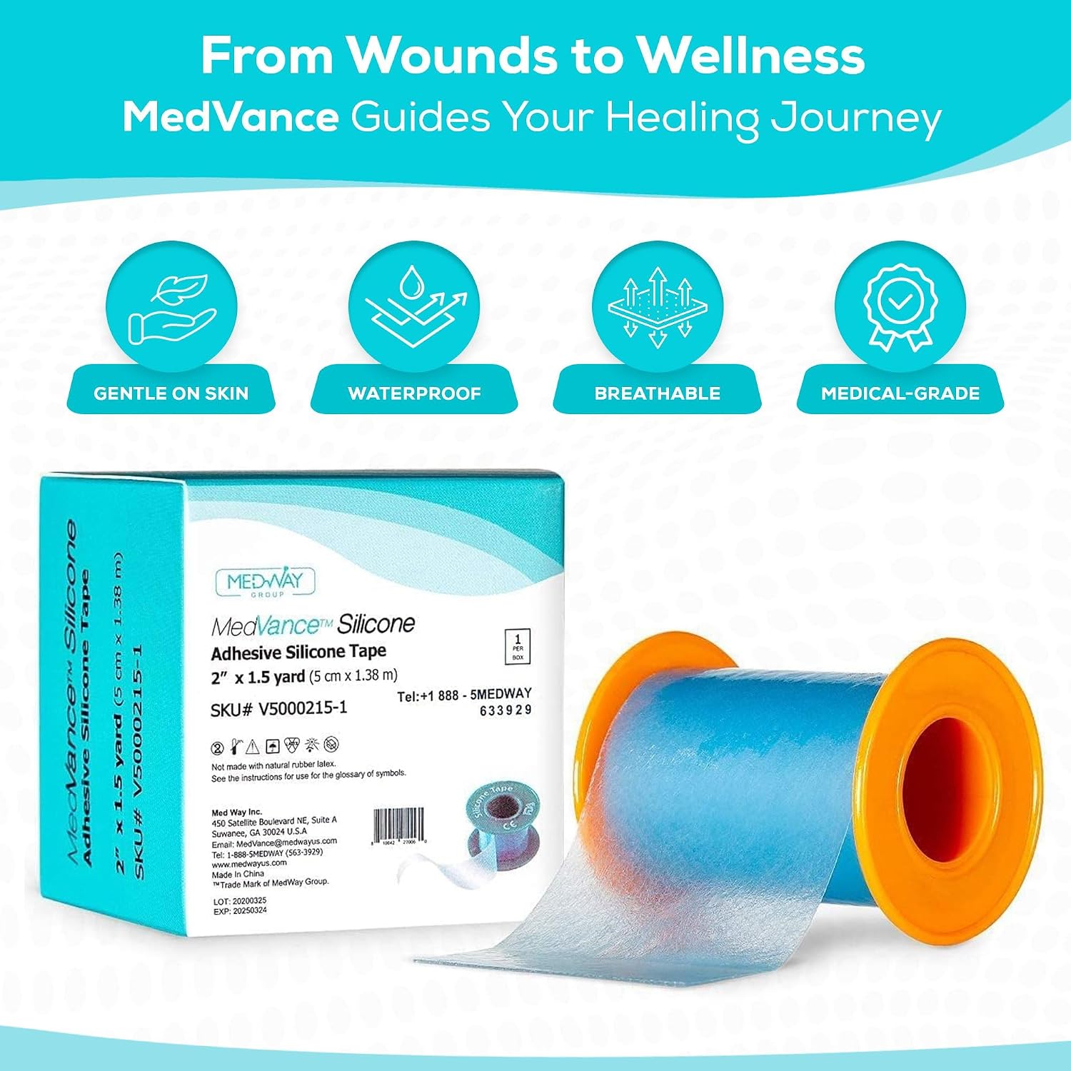Detalle 2 de MedVance V5000115-1-Stickerless Silicone Medical Tape, 2 in x 1.5 ft