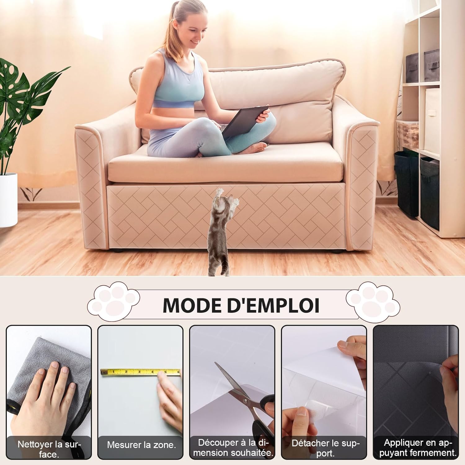 Thumbnail 3 de Protection Canapé Chat anti-griffe 30 cm x 5 m – rouleau autocollant à motifs (matière mate)