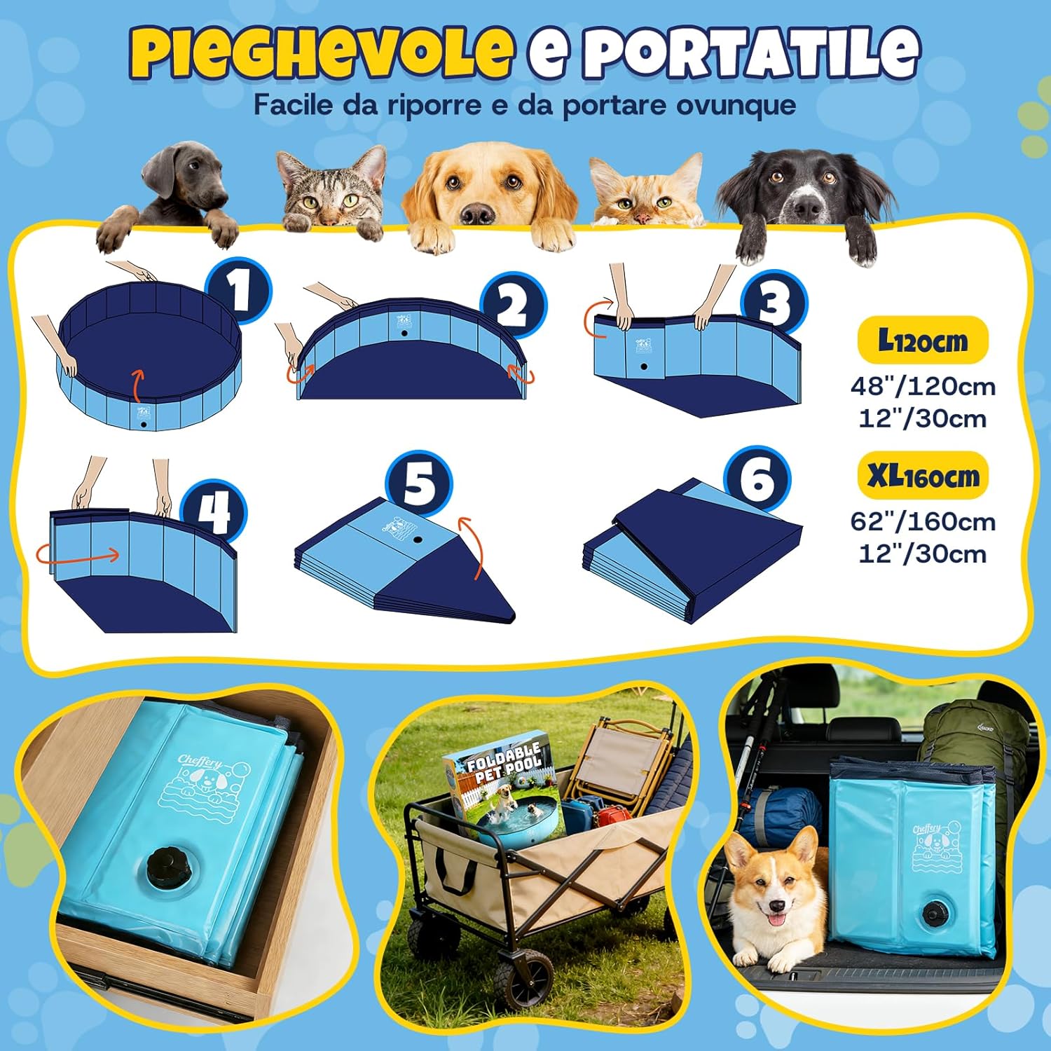 Thumbnail 6 de JONRRYIN Piscina per Cani 160x30 cm: Portatile, Antiscivolo e con Drenaggio Doppio