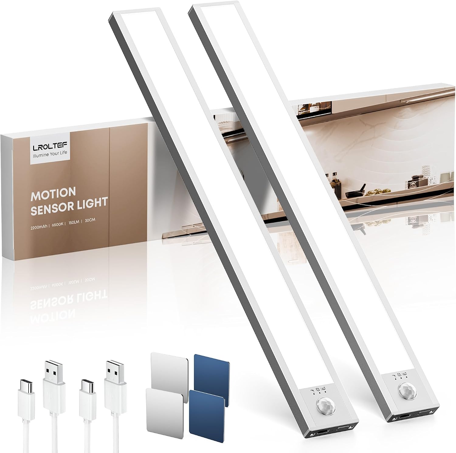 Imagen de Lampe Placard sans Fil Rechargeable LROLTEF 30 cm – Cuisine sous meuble, 6500K en OfertitasTOP