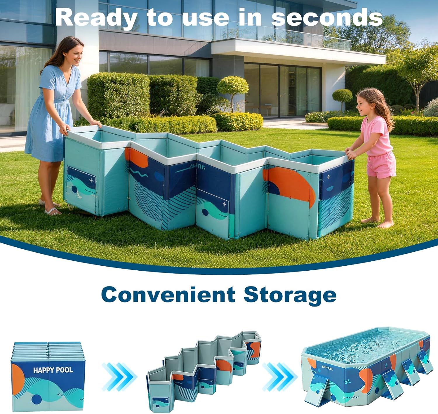 Detalle de Large Foldable Family Pool for Kids & Dogs, 115" L x 65" W x 21.5" D