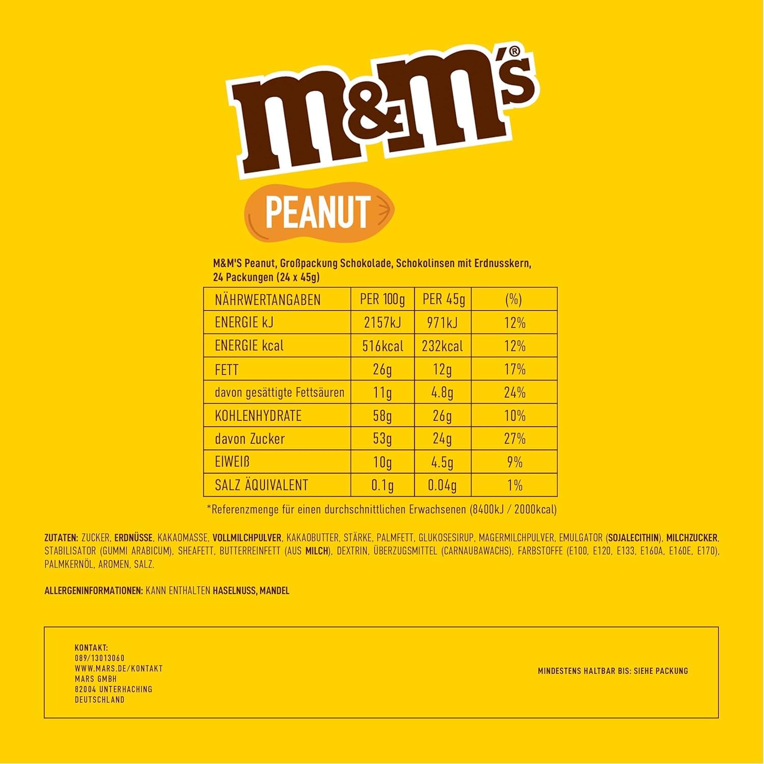 Detalle 2 de M&M's Peanut 24×45g Packung 🍫